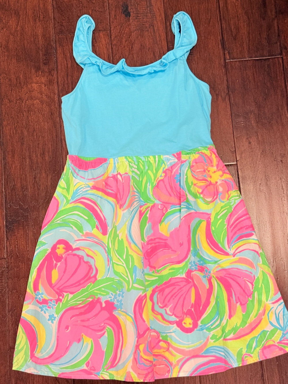 Lilly Pulitzer Girls Aqua Top Multicolor Floral Skirt Dress